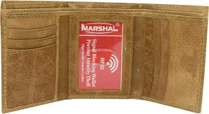 Marshal Rfid Blocking Men'S Genuine Leather Slim Trifold Credit Card Id Holder Tan Wallet For Men Online Exclusive Savings Sale Ending Soon