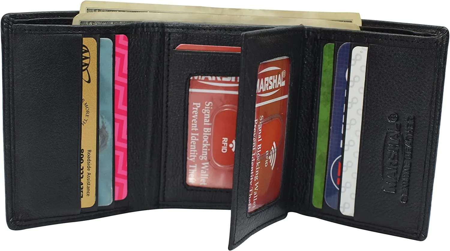 Daily Deal Frenzy EndofWeek Deals Marshal Rfid Protected Men'S Cowhide Leather Trifold Wallet With 9 Card Slots 2 Note Pocket & 2 Id Windows (Tan)