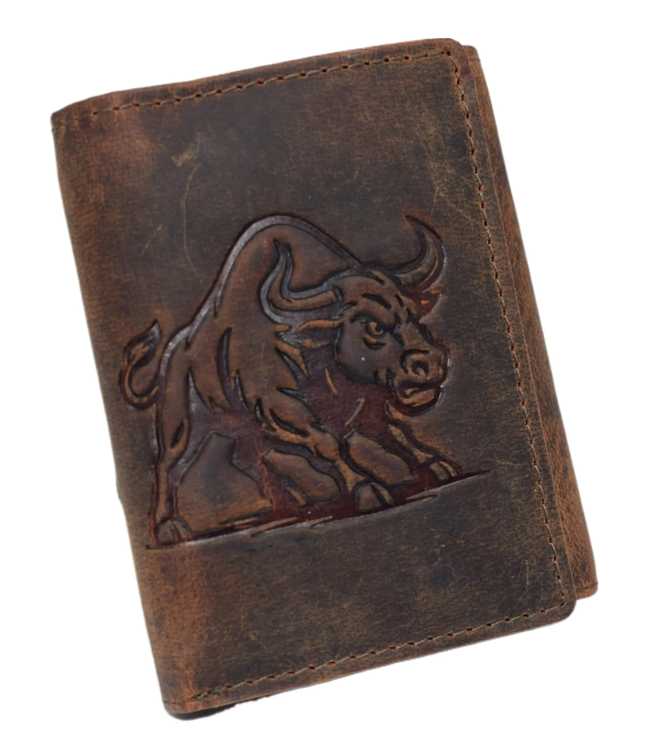 Marshal Rfid Trifold Biker Wallet For Men  Vintage Genuine Leather Chain Wallet With Charging Bull Embossed Design And Snap Closure Clearance Sale Mega Online Discount