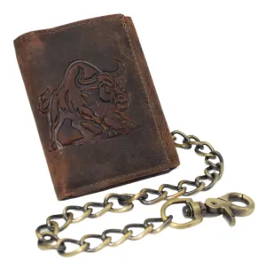 MustHave Deal Clearance Sale Now Marshal Rfid Trifold Biker Wallet For Men  Vintage Genuine Leather Chain Wallet With Charging Bull Embossed Design And Snap Closure