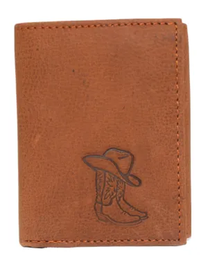Marshal Western MenS Leather Trifold Wallet  Rfid Blocking Cowhide Leather Wallet With Cowboy Hat & Boots Debossed Design  Slim Durable Western Wallet MustHave Clearance