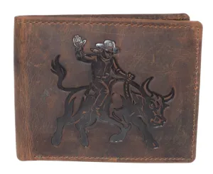 Online Exclusive Savings Hot Pick Sale Marshal Western Rodeo Bull Rider Design Genuine Leather Rfid Blocking Cowboy Bifold Wallet For Men