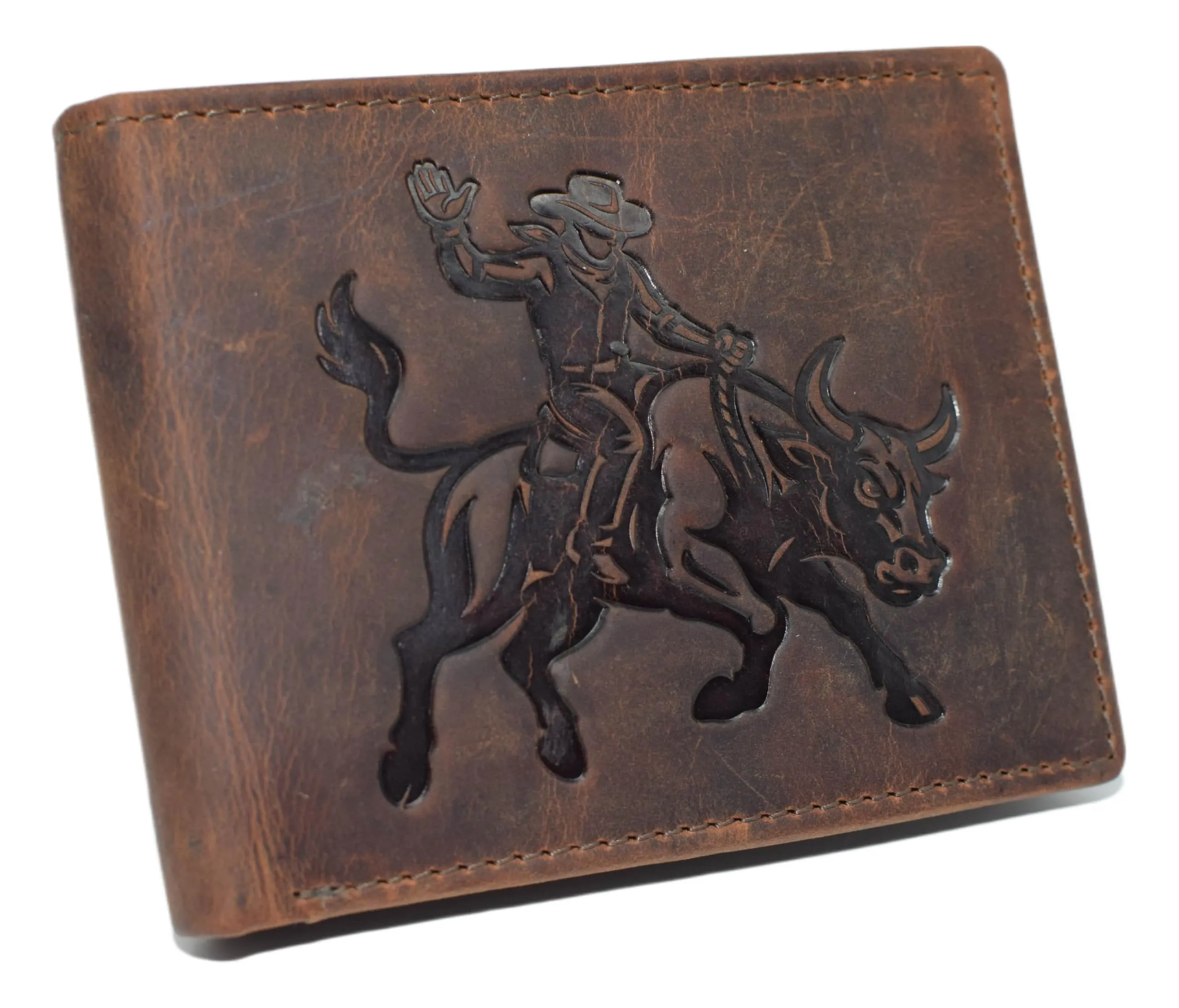 Sweet Deal Today Trendy Picks Today Marshal Western Rodeo Bull Rider Design Genuine Leather Rfid Blocking Cowboy Bifold Wallet For Men