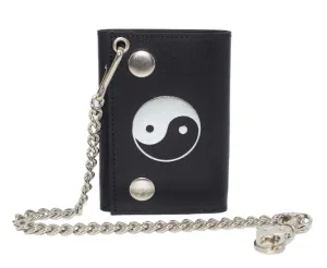 Marshal Yin & Yang Rfid Blocking Trifold Biker Men'S Genuine Leather Steel Chain Wallet Snap Closure Shop Now Save