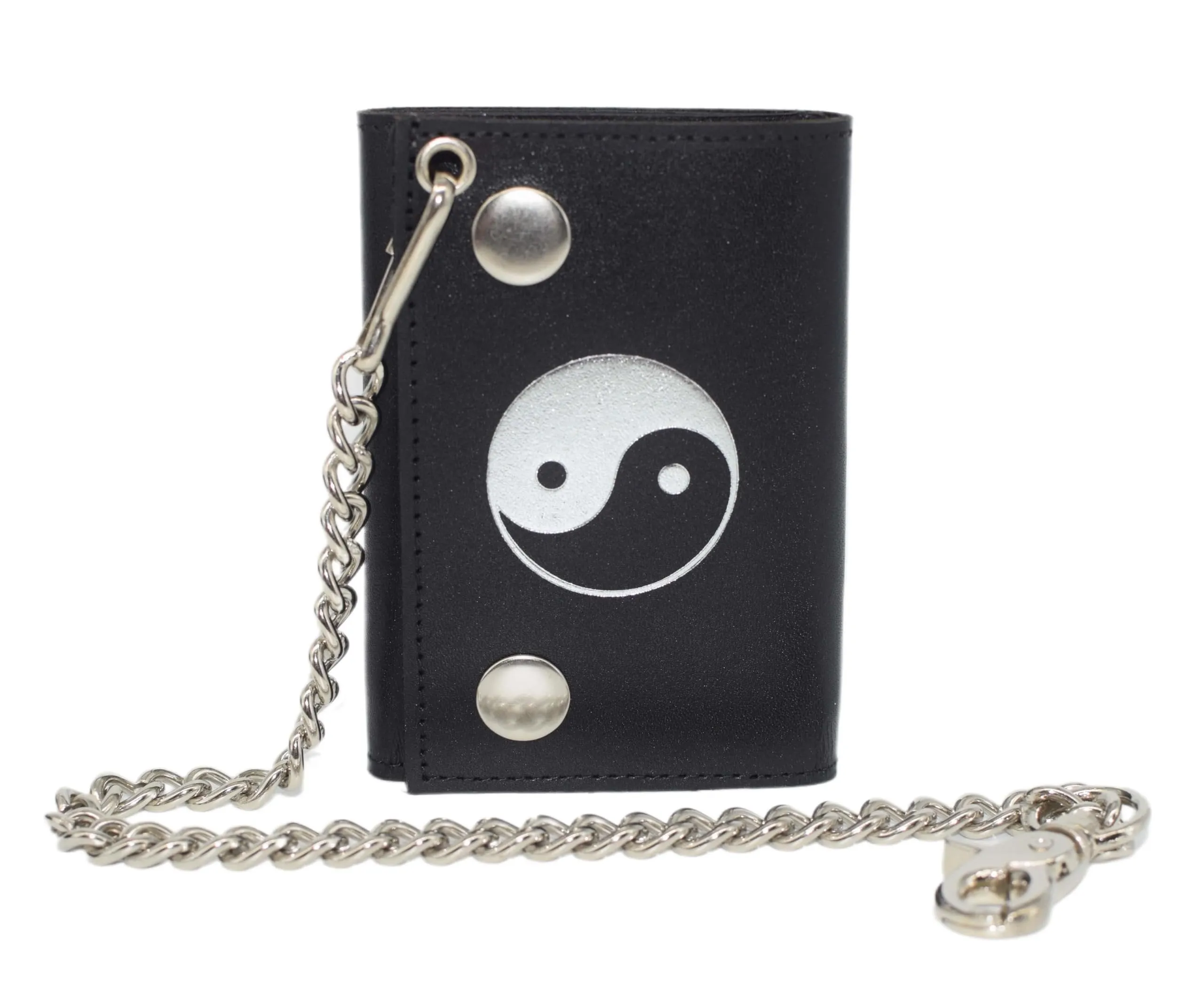Marshal Yin & Yang Rfid Blocking Trifold Biker Men'S Genuine Leather Steel Chain Wallet Snap Closure Shop Now Save