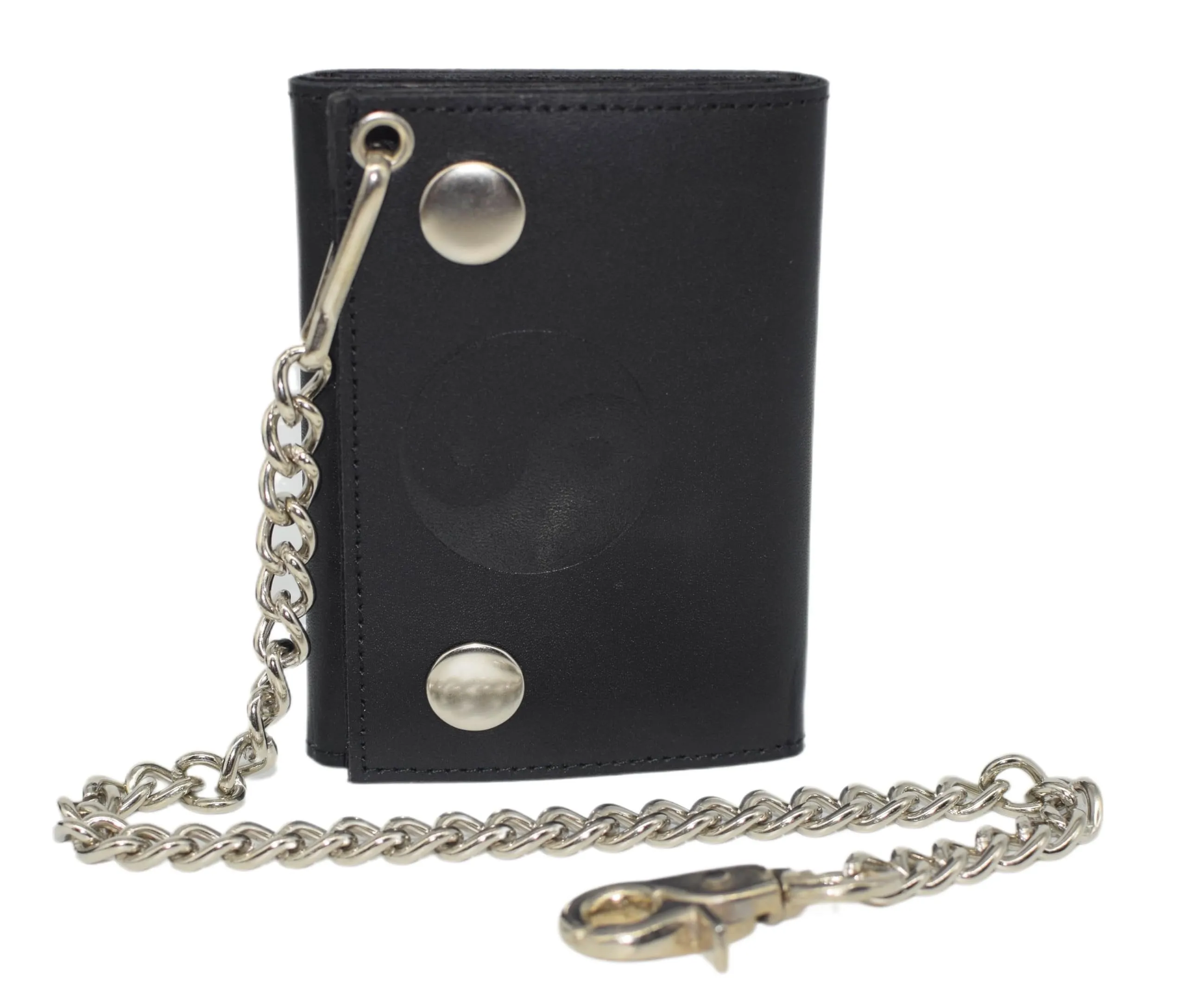 Grab the Deal Now Marshal Yin & Yang Rfid Blocking Trifold Biker Men'S Genuine Leather Steel Chain Wallet Snap Closure