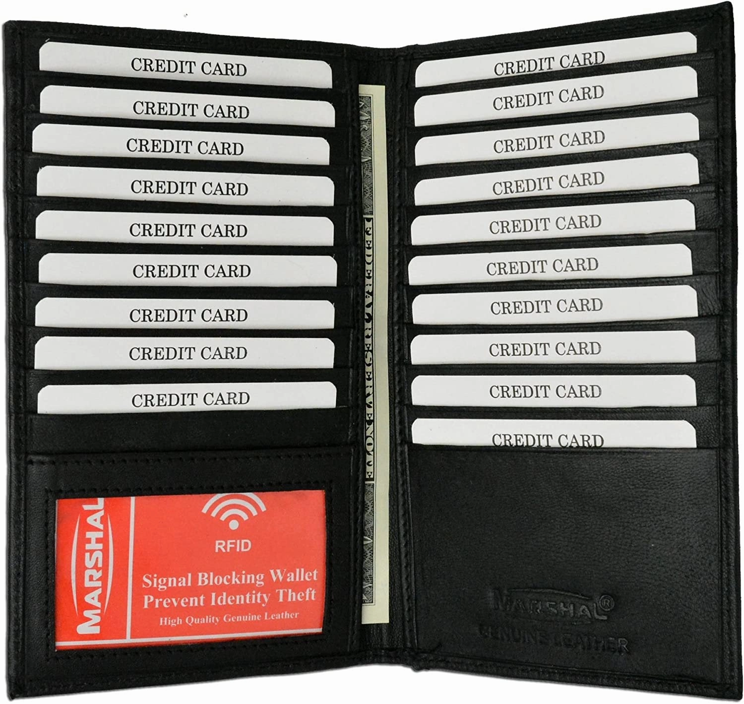 Dont Miss These Savings Grab Your Hot Pick Marshal Bifold Leather Rfid Blocking Wallet For Men & Women | Genuine Leather Holder With 19 Slots, 2 Bill Compartments & Id Window For Credit/Debit Cards, Money & More (Black)