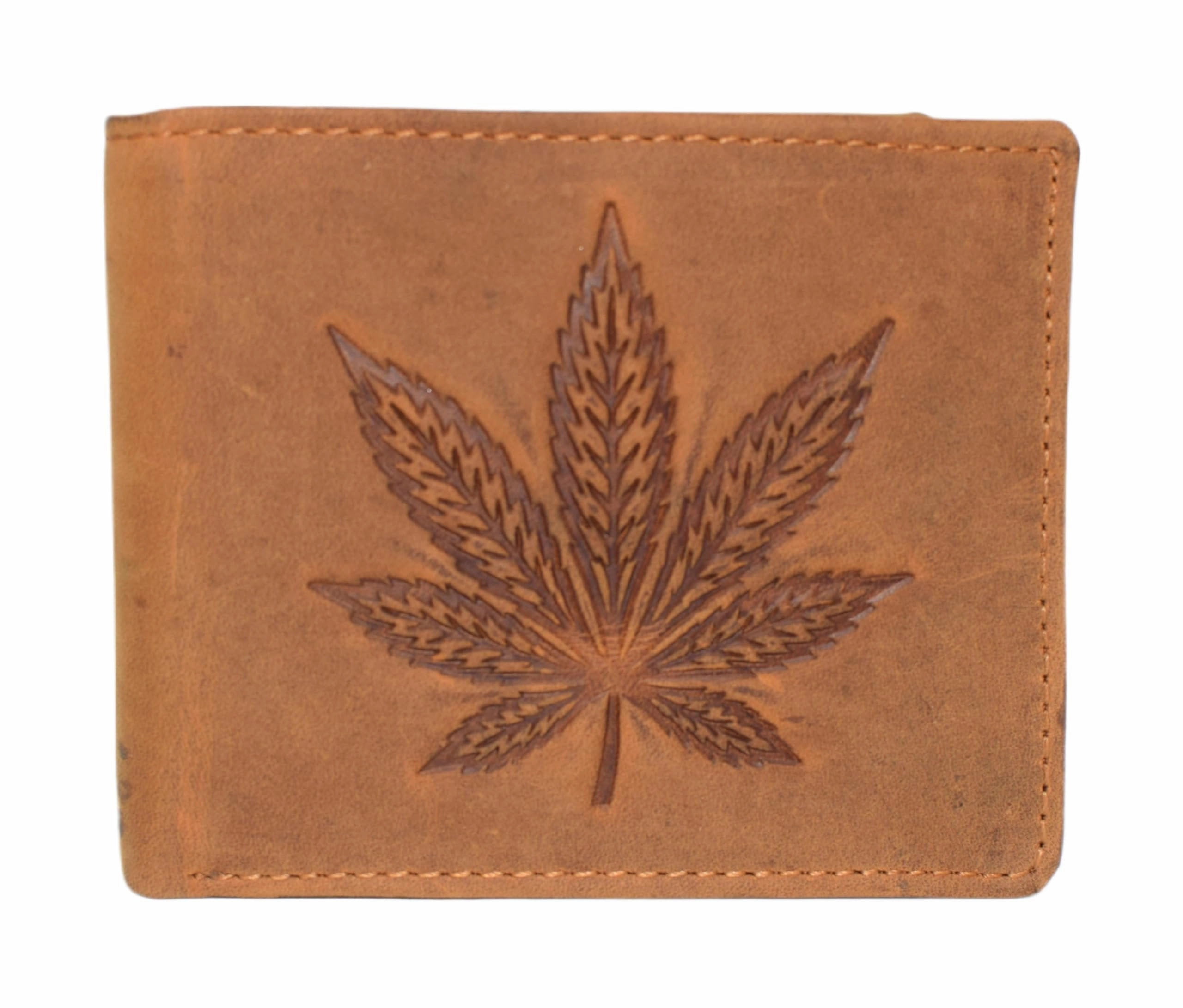 Trending Savings Now Marshal Chain Bifold Wallet For Men Vintage Leather Rfid Blocking Marijuana Leaf Design