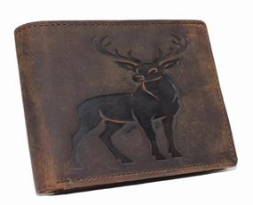 Shop Todays Picks Todays Hot Savings Marshal Deer Bifold Rfid Blocking Vintage Leather Wallet For Hunters & Outdoorsmen (Brown)