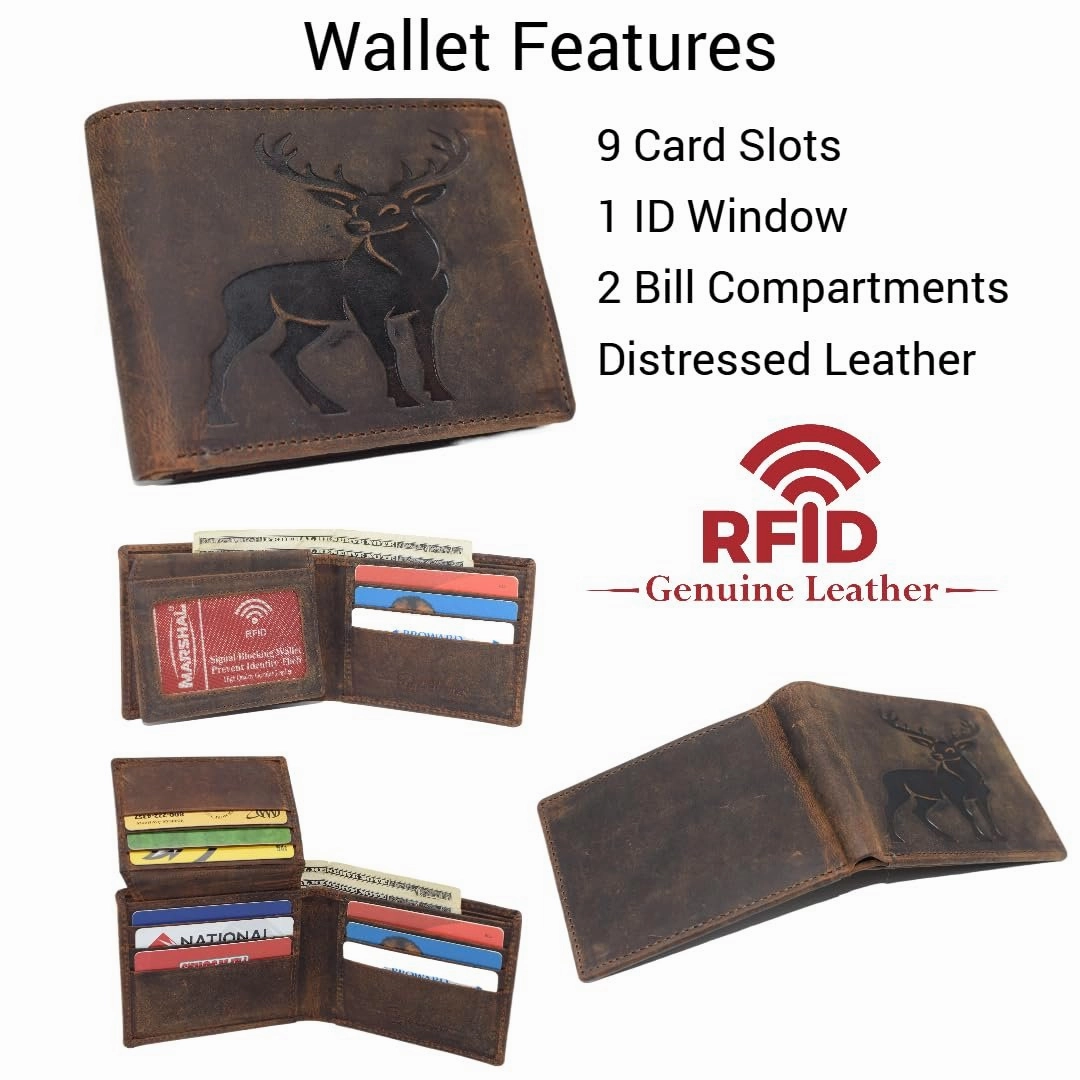 Marshal Deer Bifold Rfid Blocking Vintage Leather Wallet For Hunters & Outdoorsmen (Brown) MustHave Items Trendy Picks Today