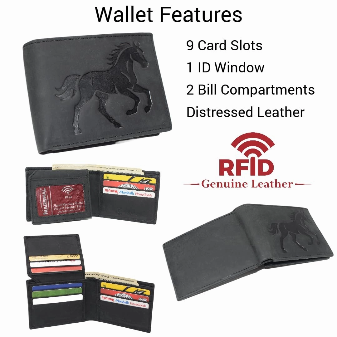Shop Hot Picks Hot Pick Online Marshal Equestrian MenS Cowhide Leather Rfid Bifold Wallet With Running Horse Debossed Design