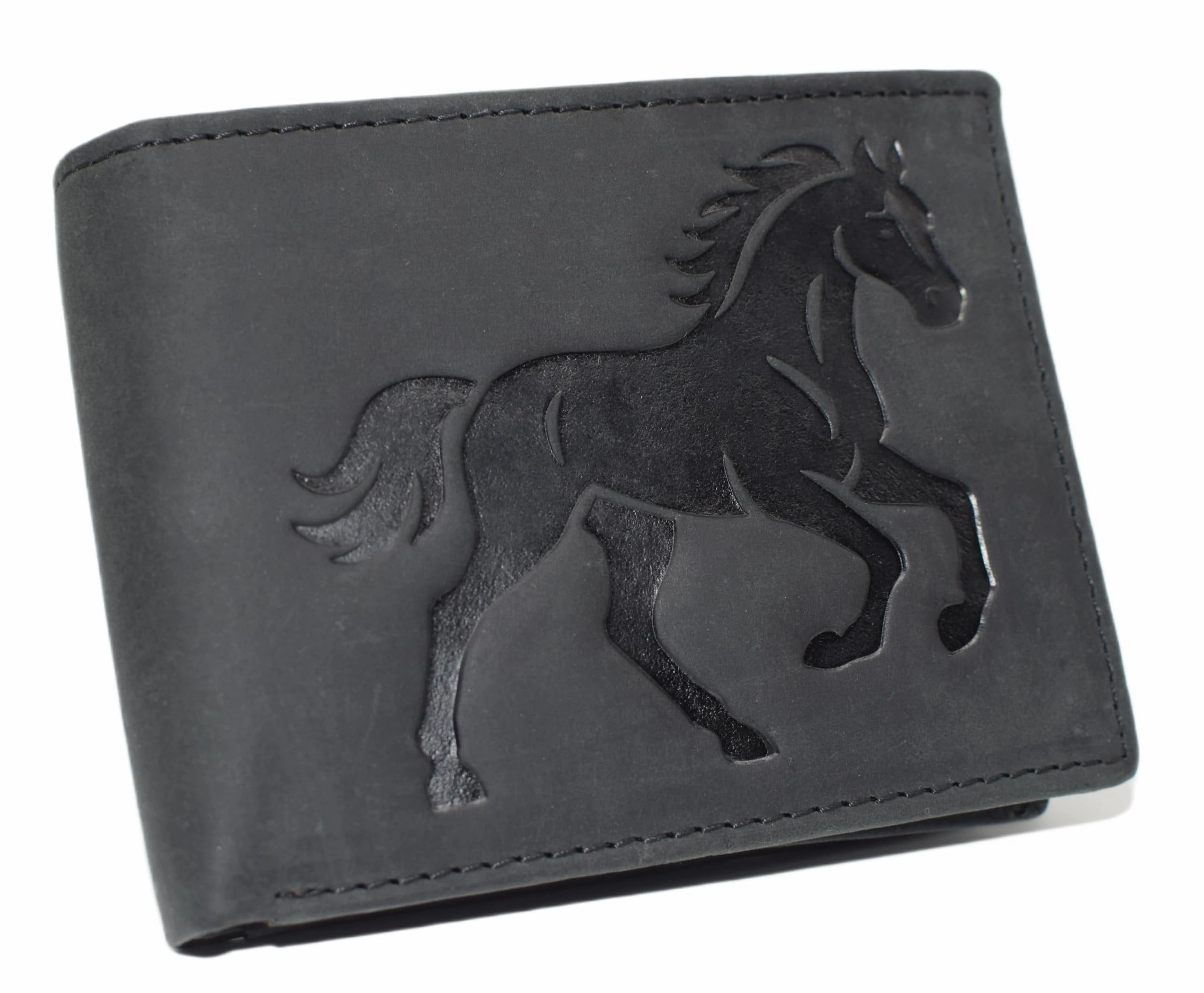 Dont Miss This Deal Flash Pick Today Marshal Equestrian MenS Cowhide Leather Rfid Bifold Wallet With Running Horse Debossed Design
