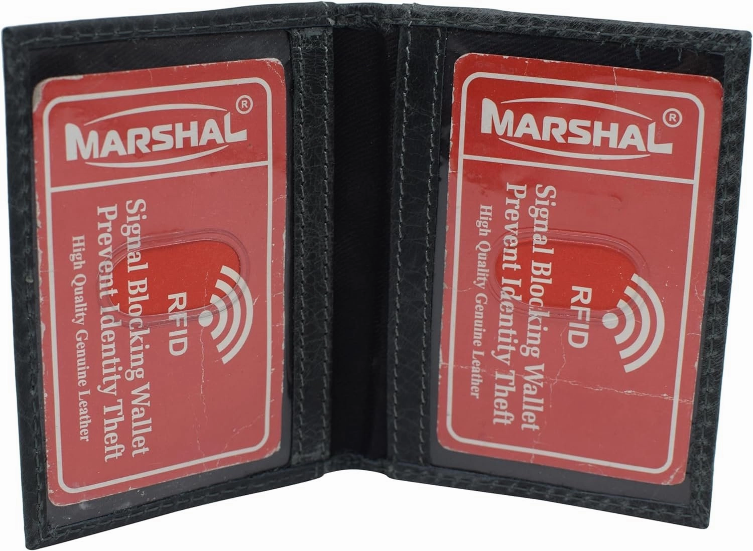 Special Online Offer Daily Clearance Deal Marshal Genuine Leather Double Id Slim Thin Credit Card Mini Rfid Blocking Wallet Holder Bifold Driver'S License Safe (Grey)