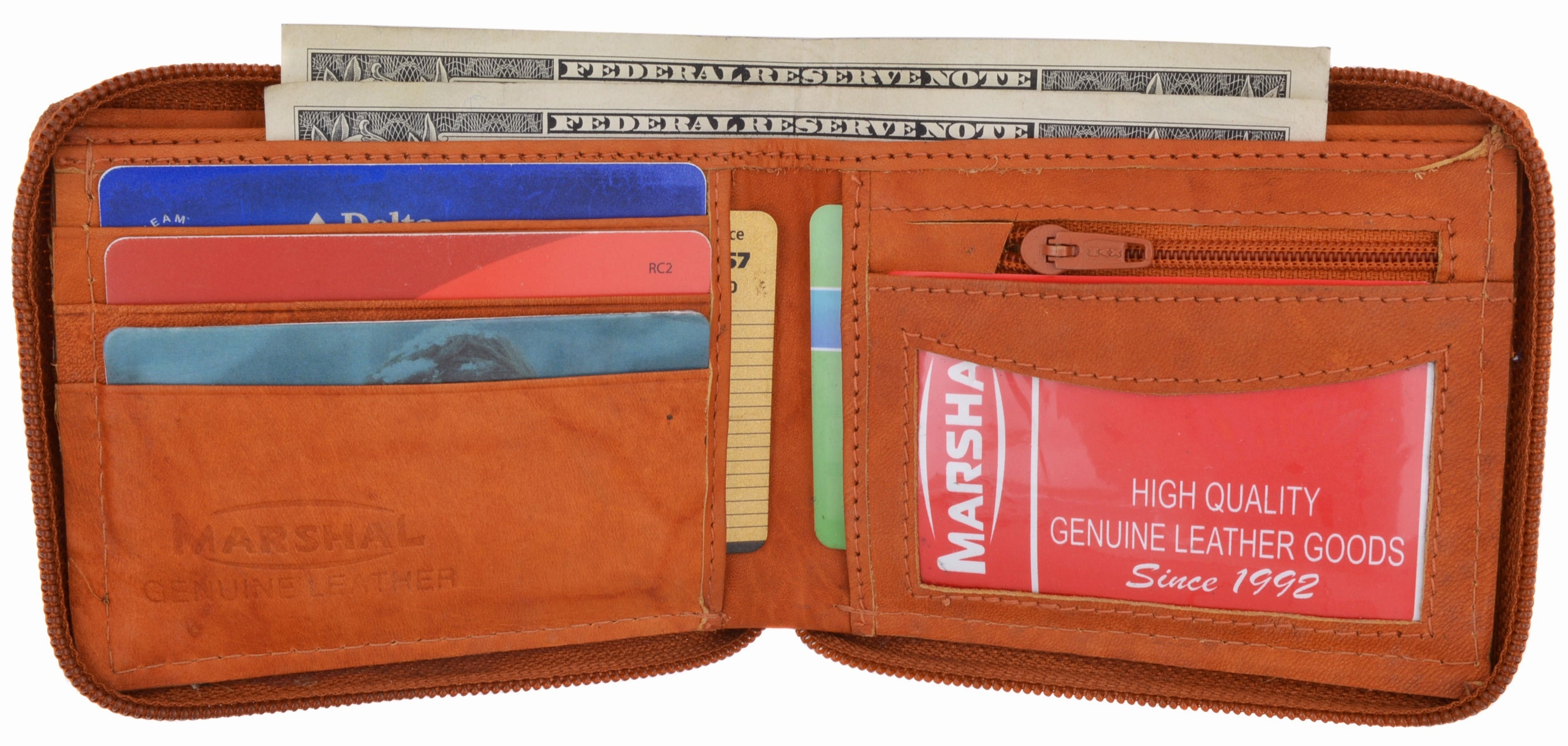 Marshal Genuine Leather Men Zipper Credit Card Holder Removable Id Bifold Wallet Limited Stock Hot Deal Exclusive Holiday Deal