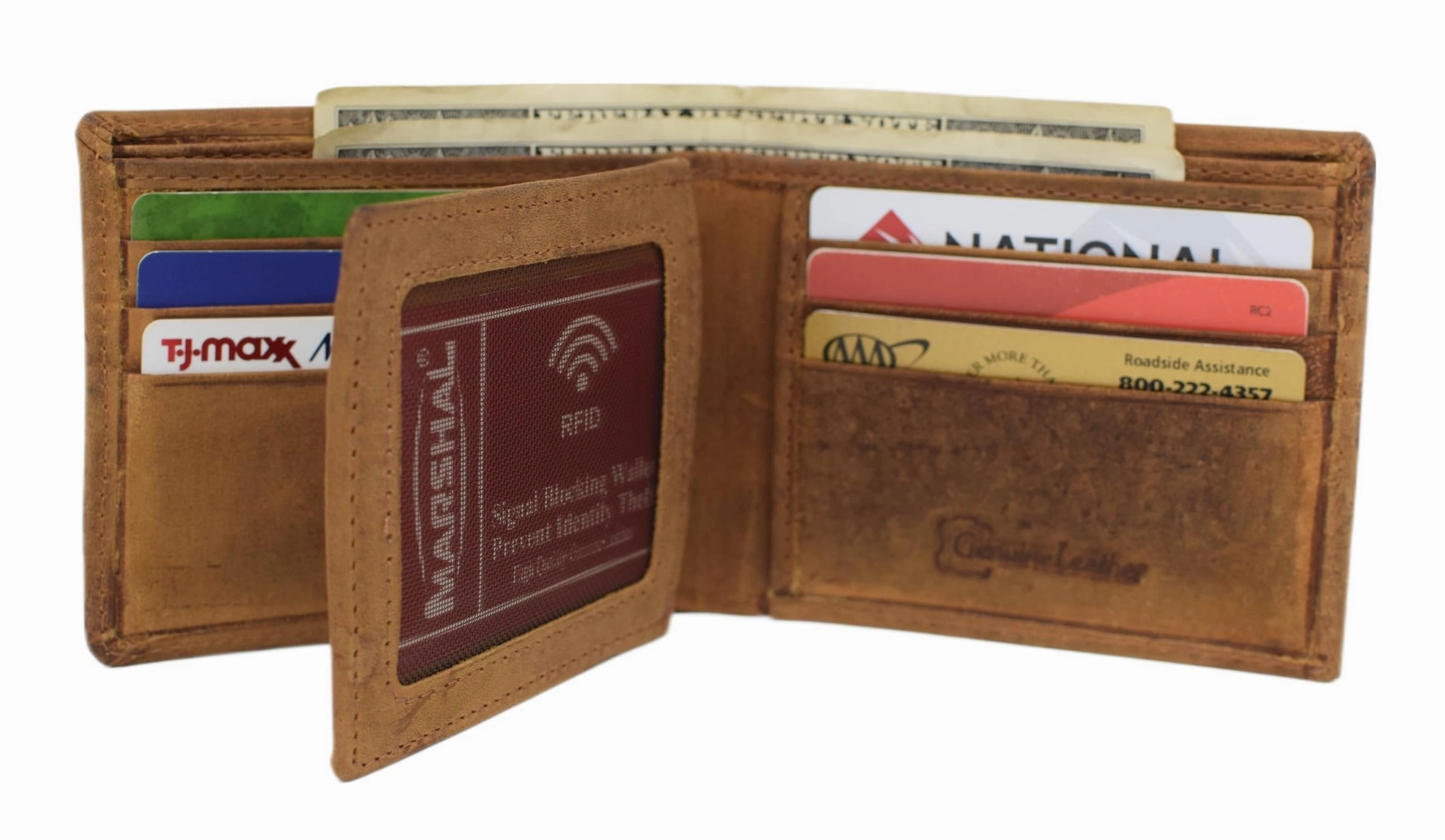 Marshal Marijuana Leaf Embossed Design Men'S Bifold Vintage Leather Rfid Blocking Wallet Dont Miss Todays Deal Best Deal Online