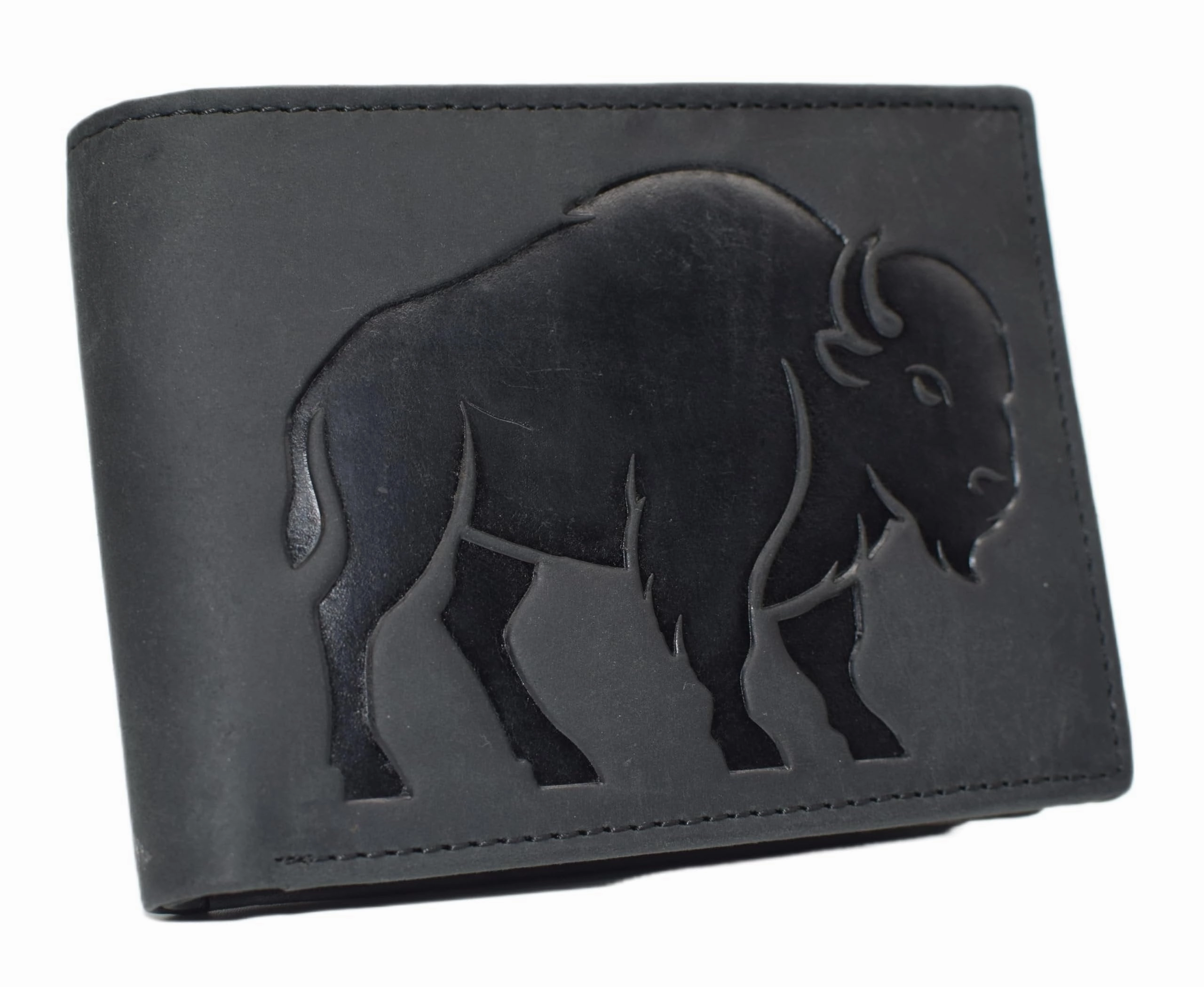 Dont Miss Big Savings Trending Deals Today Marshal Men'S Bison Design Genuine Leather Rfid Blocking Bifold Western Cowboy Wallet