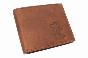 Marshal Men'S Western Leather Bifold Wallet  Cowboy Hat & Boots Debossed Bifold Wallet  Genuine Leather  Rfid Blocking  Slim & Durable Cowboy Western Style Wallet Best Seller Deal