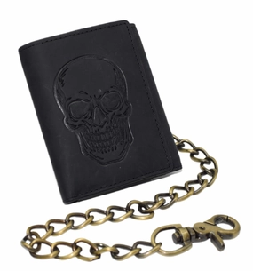 Marshal MenS Rfid Blocking Trifold Biker Chain Wallet  Vintage Genuine Leather Skull Design Wallet With Snap Closure Save Big Today