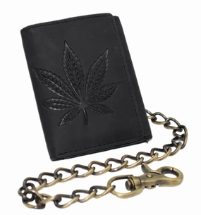 Marshal MenS Vintage Leather Chain Wallet  Trifold Rfid Blocking Biker Wallet With Embossed Marijuana Leaf & Snap Closure Online Deal Frenzy