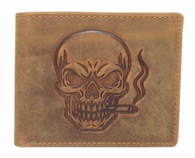 Last Chance Steal Marshal MenS Vintage Leather Rfid Blocking Bifold Wallet For Men With Smoking Skull Design
