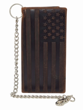 Hot Pick Online Hot Clearance Now Marshal Vintage Leather American Flag Checkbook Cover With Chain  Rfid Blocking Long Usa Flag Checkbook Holder