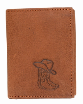 Marshal Western MenS Leather Trifold Wallet  Rfid Blocking Cowhide Leather Wallet With Cowboy Hat & Boots Debossed Design  Slim Durable Western Wallet MustHave Clearance