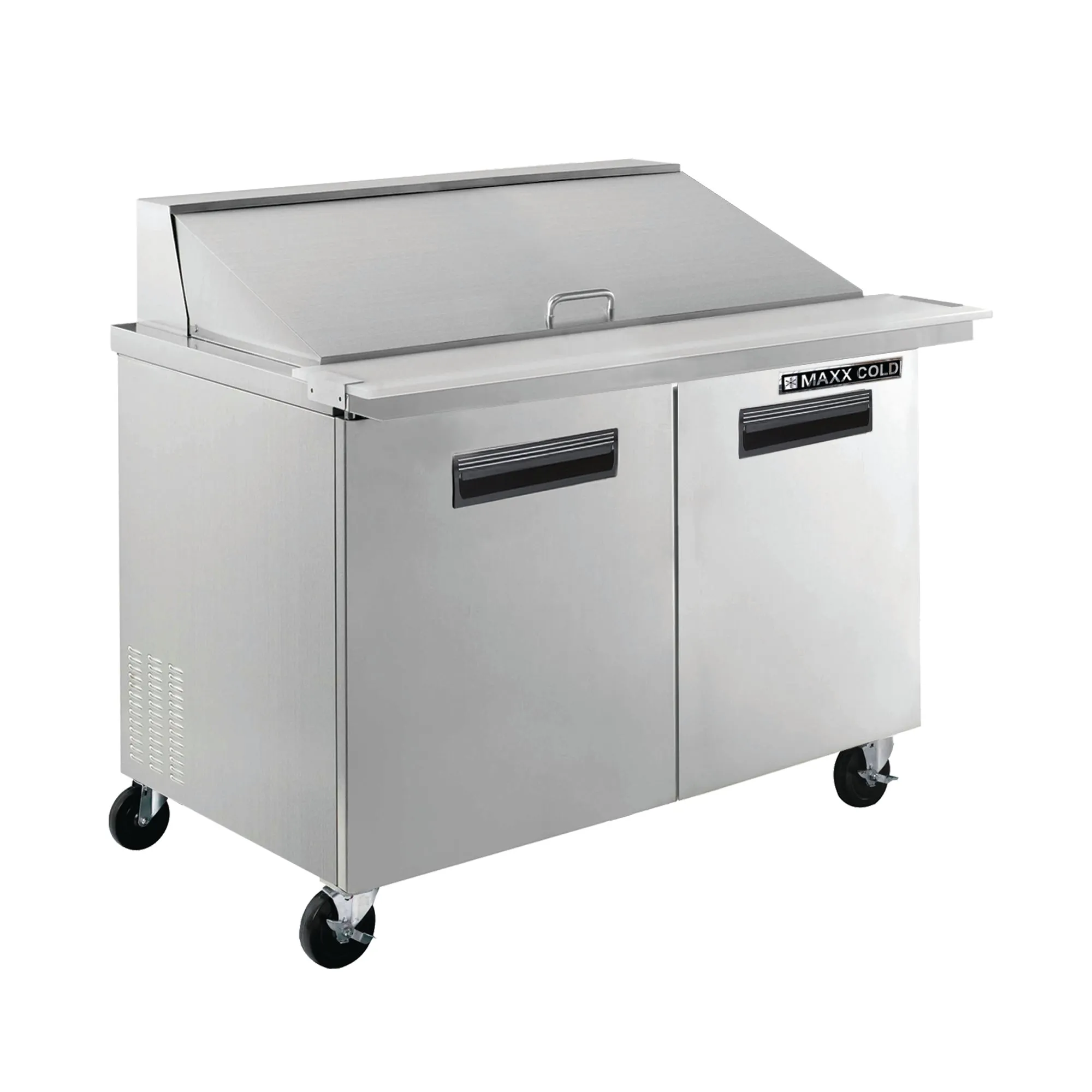 Maxx Cold - MXCR48MHC Two-Door Refrigerated Megatop Prep Unit, 48??W, 12 cu. ft. Storage Capacity, Equipped with (18) 4" Deep Pans and Cutting Board, in Stainless Steel