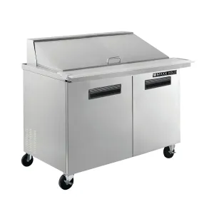 Maxx Cold - MXCR48MHC Two-Door Refrigerated Megatop Prep Unit, 48??W, 12 cu. ft. Storage Capacity, Equipped with (18) 4" Deep Pans and Cutting Board, in Stainless Steel