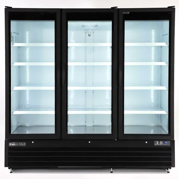 Maxx Cold - MXGDM-73FBHC Triple Glass Door Merchandiser Freezer, Large Storage Capacity, 73 cu. ft., in Black