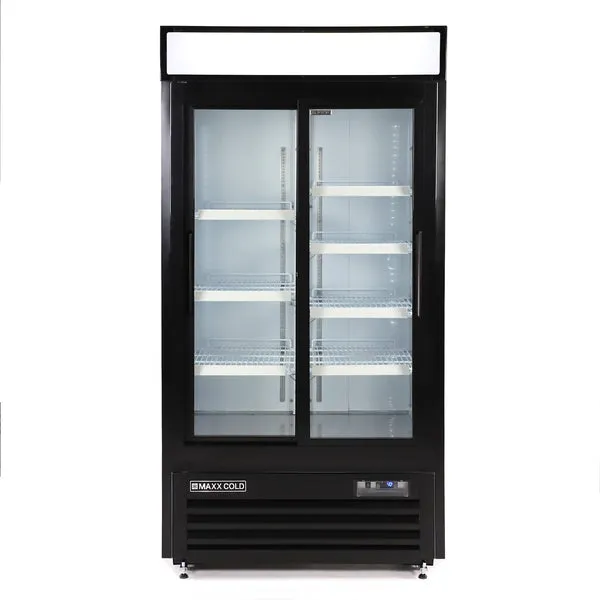 Maxx Cold - MXM2-36RSHC Double Glass Door Narrow Width Merchandiser Refrigerator, Sliding Door, 36 cu. ft., White