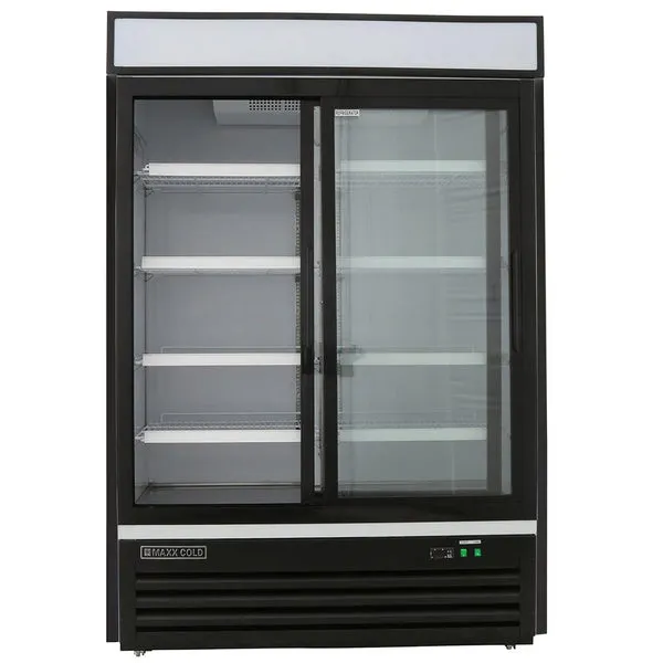 Maxx Cold - MXM2-48RSBHC Double Glass Door Merchandiser Refrigerator, Sliding Door, 48 cu. ft., in Black