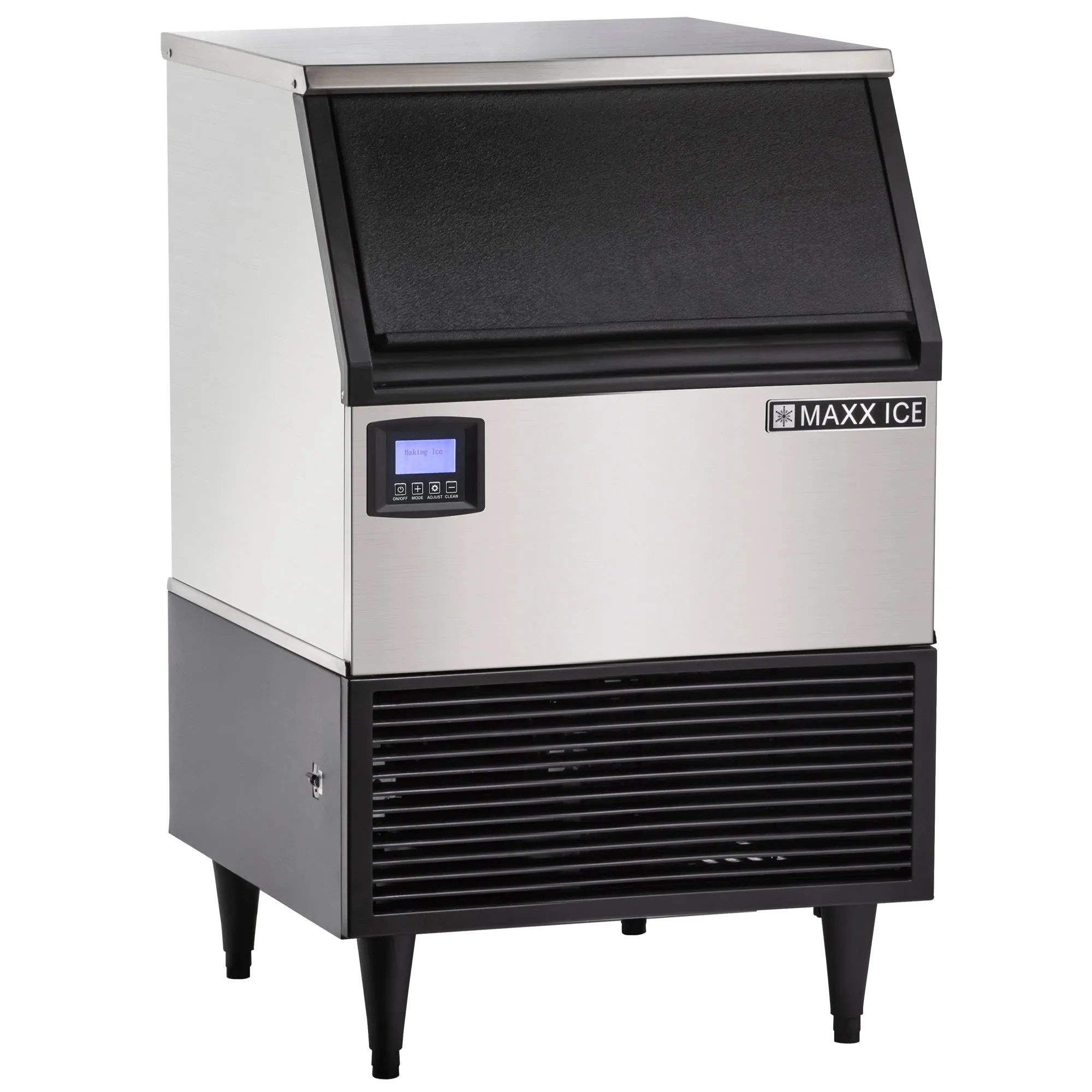 Maxx Ice - MIM200NH, Maxx Ice Intelligent Series Self-Contained Ice Machine, 200 lbs, Half Dice Ice Cubes, with 75 lb Built-in Ice Storage Bin, in Stainless Steel with Black Trim