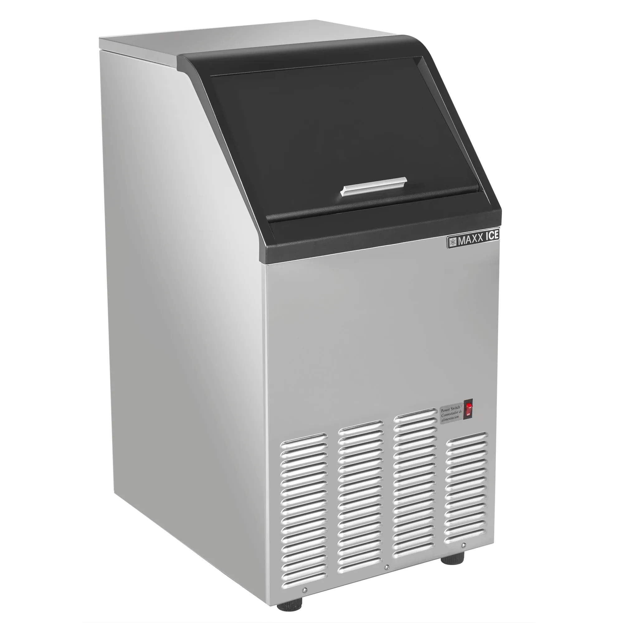 Maxx Ice - MIM85H, Maxx Ice Self-Contained Ice Machine, 88 lbs, Half Dice Ice Cubes, with 25 lb Built-in Ice Storage Bin, in Stainless Steel with Black Trim