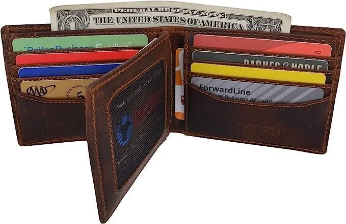 Today Only Hot Pick Clearance Alert Now Personalized Name Rfid Blocking Genuine Leather Multi-Card Center Flip Bifold Wallet For Men (Black)