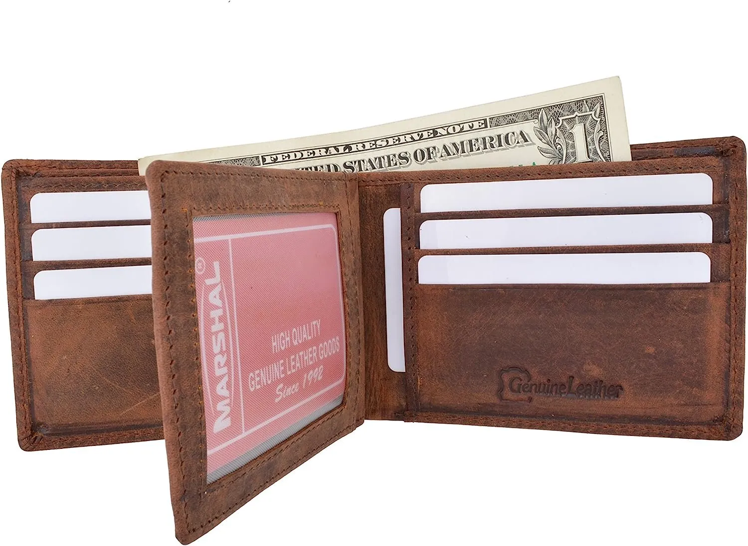 Sale Ending Soon Personalized Name Rfid Blocking Genuine Leather Multi-Card Center Flip Bifold Wallet For Men (Black)