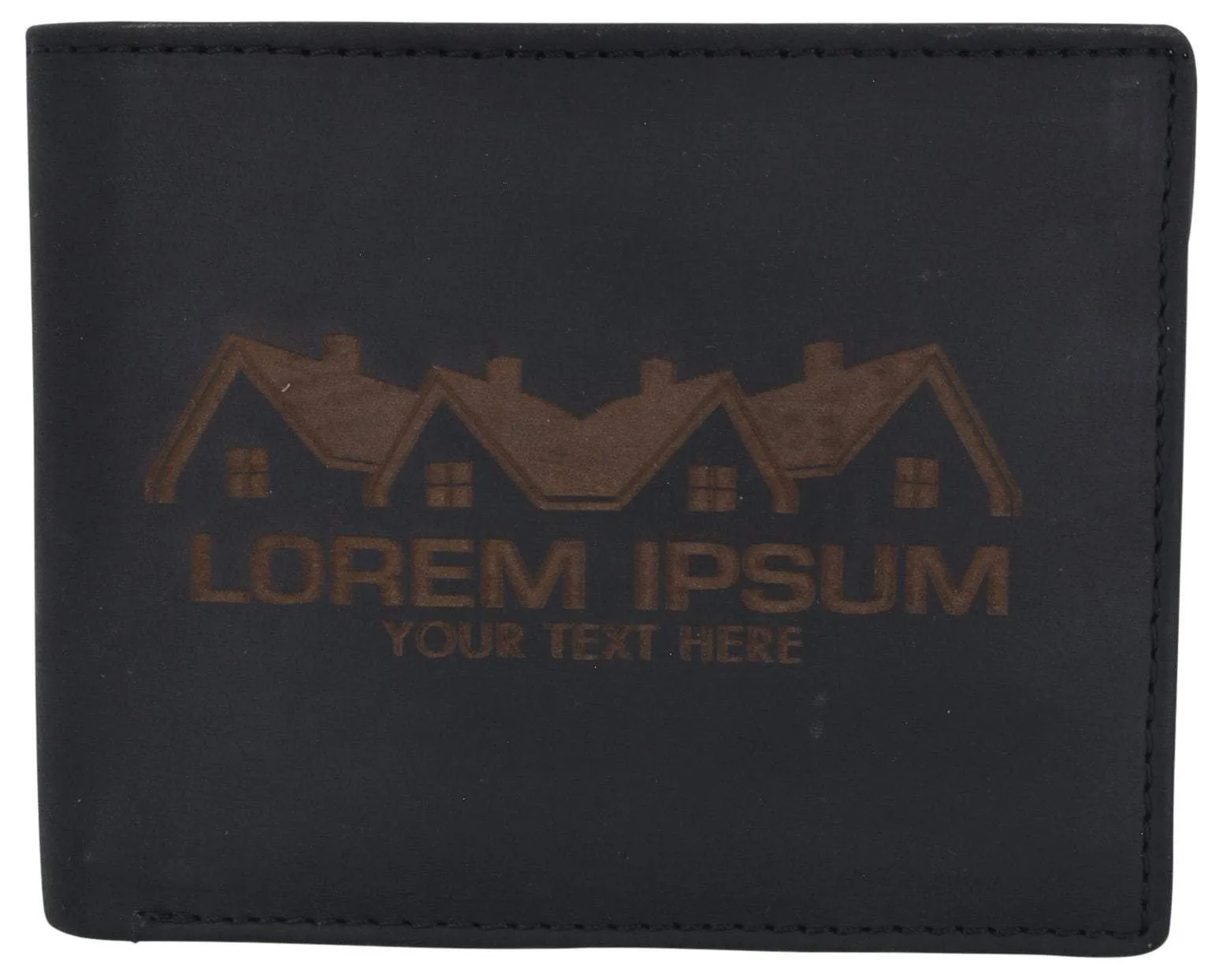 Mens Genuine Leather Real Estate Logo Rfid Bifold Wallet Gift Promo Hot Sale Alert