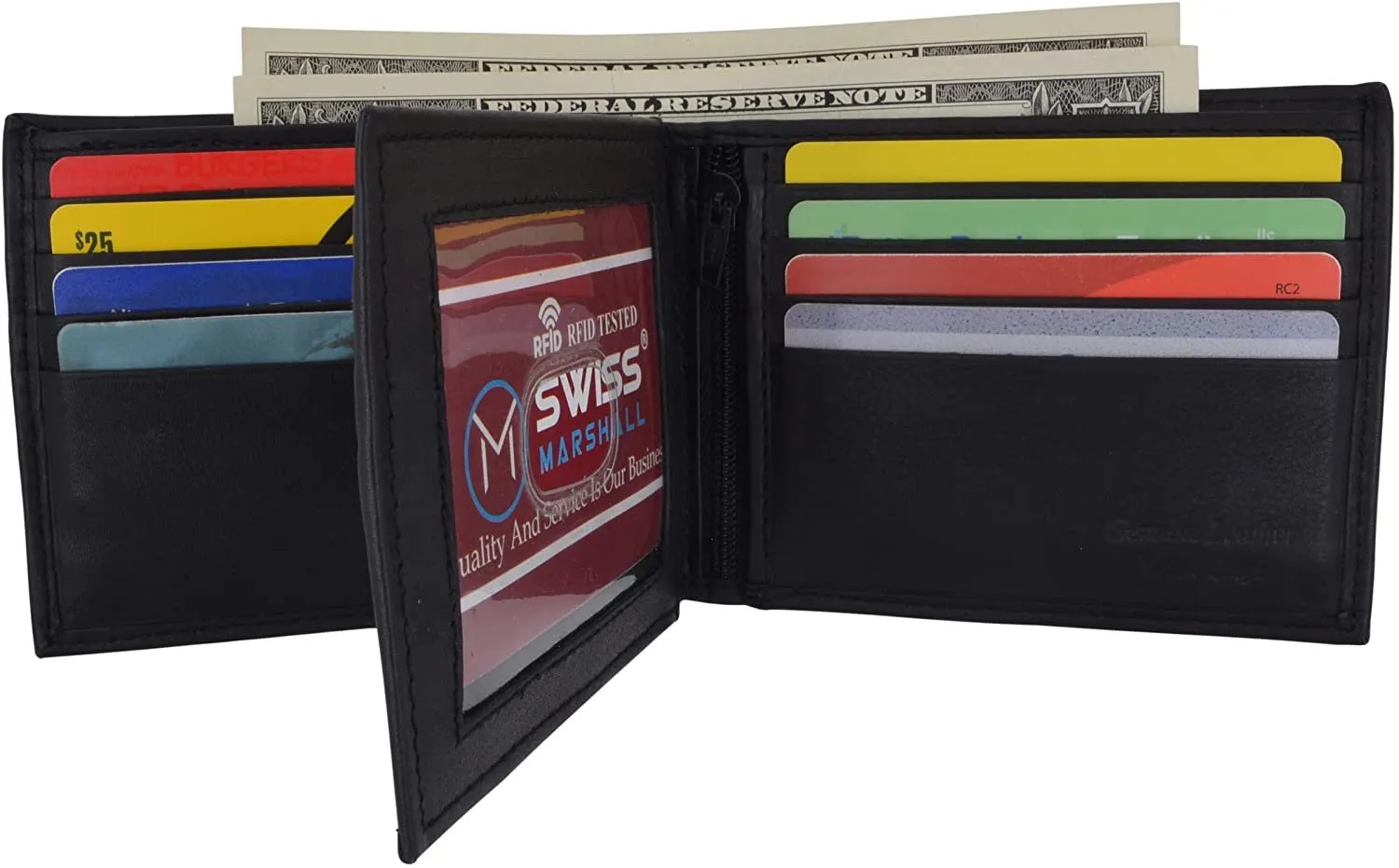 Hot Sale Frenzy Limited Stock Deals Swiss Marshall Men'S 100% Genuine Leather Rfid Tested Bifold Id Card Holder Wallet