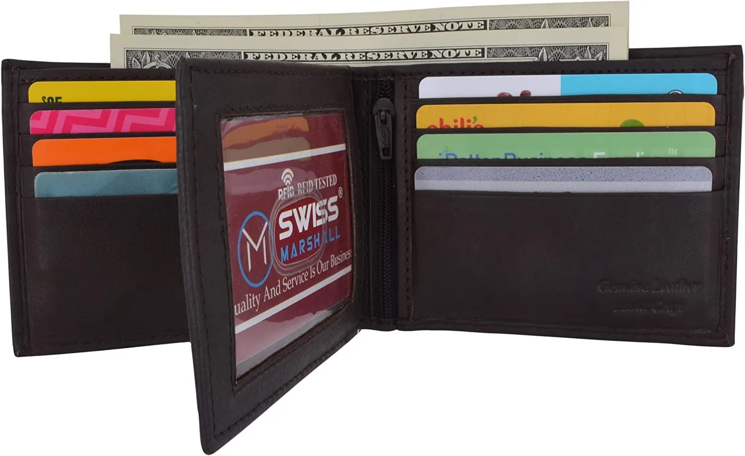 Big Sale Today Swiss Marshall Men'S 100% Genuine Leather Rfid Tested Bifold Id Card Holder Wallet