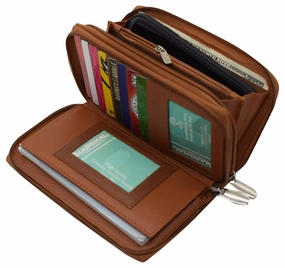 Genuine Leather Womens Rfid Blocking Security Double Zip-Around Indexer Phone Wallet Dont Miss Hot Deals
