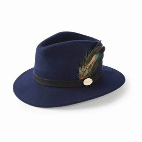 Trending Now Offer Hicks & Brown Suffolk Classic Feather Fedora Hat - Navy