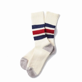 Rototo Coarse Ribbed Old School Crew Socks Navy / Dark Red Big Clearance Event Trending Today Steal