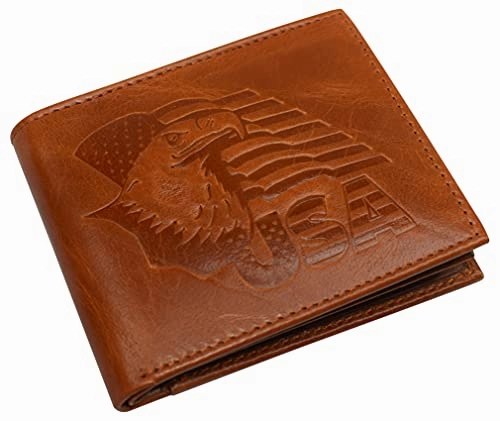 Rfid Blocking Genuine Leather Men'S Bifold Eagle Usa Flag Wallet Gift Shop Today Save Grab It Now