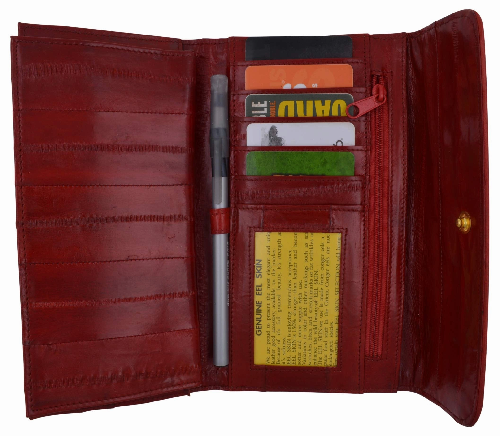 Save Today Only Women'S Deluxe Eel Skin Leather Card Id Removable Checkbook Holder Wallet With Coin Pouch