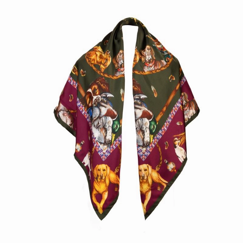 Shop Hot Picks Online Exclusive Steal Clare Haggas It'S A Dogs Life Large Square Silk Scarf - Hunter Green & Oxblood Red