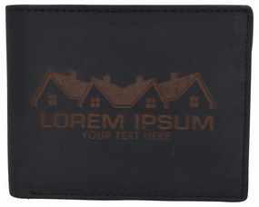 Mens Genuine Leather Real Estate Logo Rfid Bifold Wallet Gift Promo Hot Sale Alert