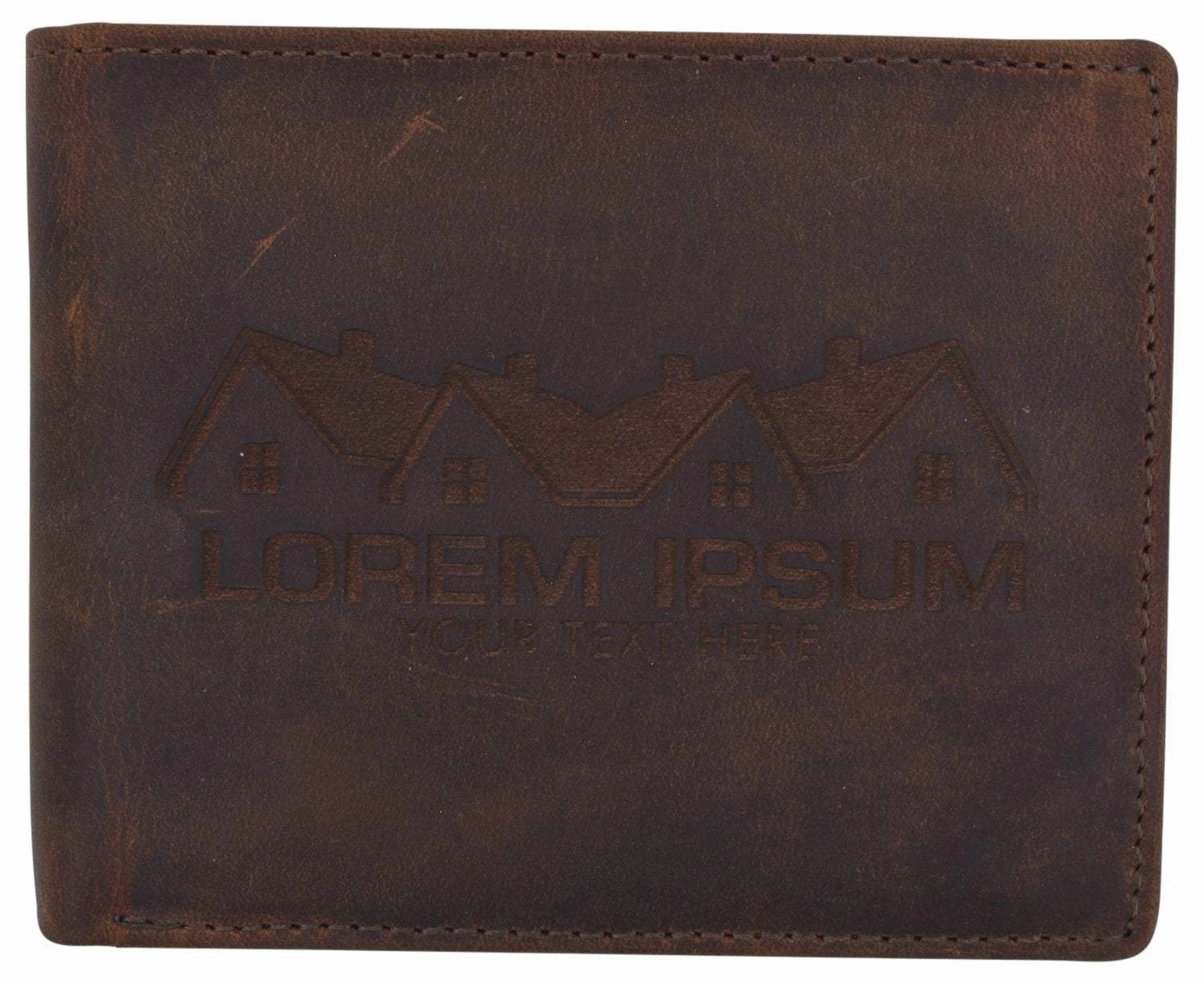 Mens Genuine Leather Real Estate Logo Rfid Bifold Wallet Gift Promo Today Only Discount Hot Price Drop