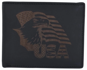 Today Only Discount Men'S Cowhide Leather Usa Flag Eagle Logo Rfid Bifold Wallet
