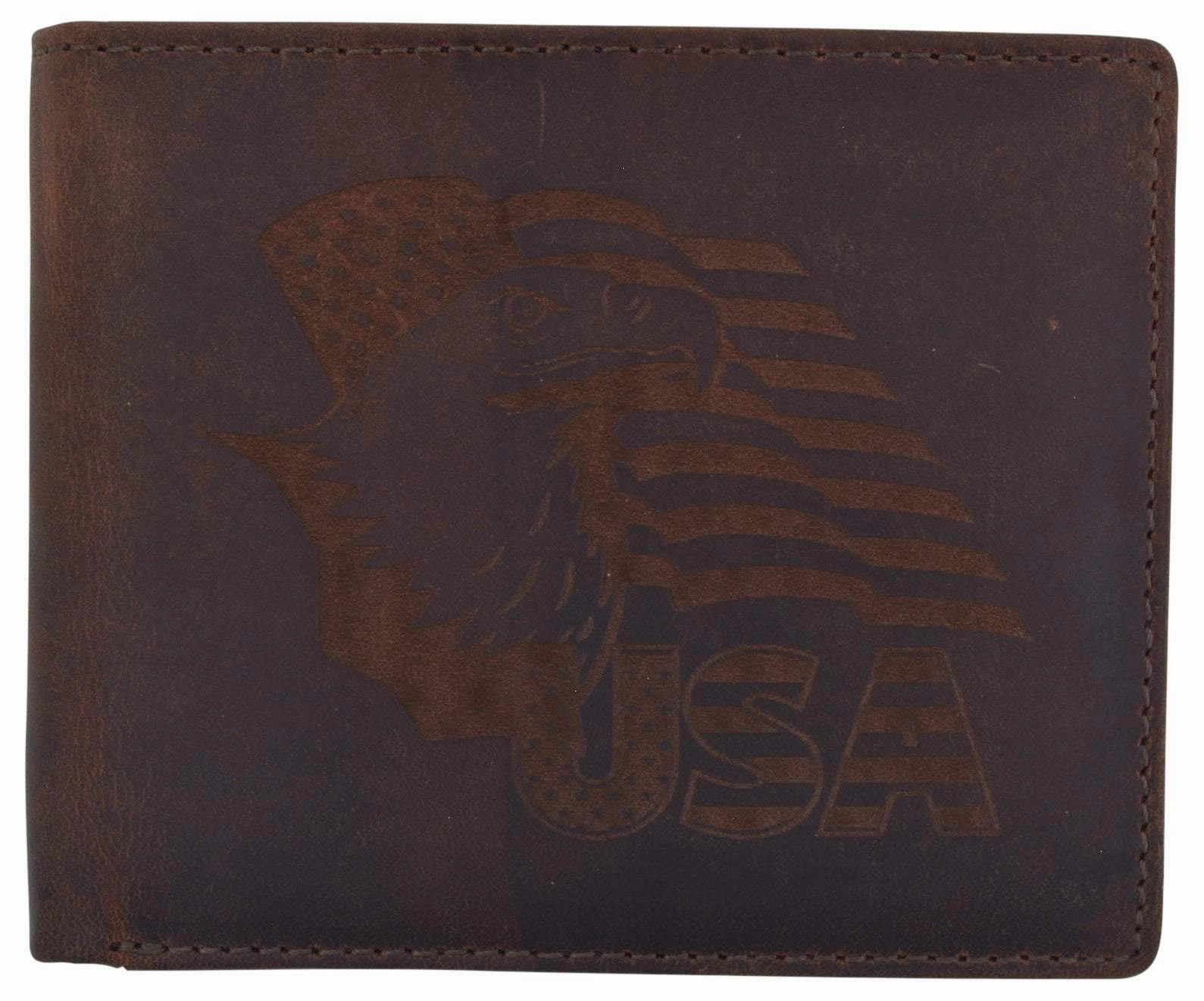 Men'S Cowhide Leather Usa Flag Eagle Logo Rfid Bifold Wallet Big Savings Alert Special Deal Frenzy