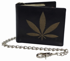Men'S Genuine Leather Rfid Blocking Bifold Chain Logo Wallets Black, Biker Wallet For Men Trending Savings Now
