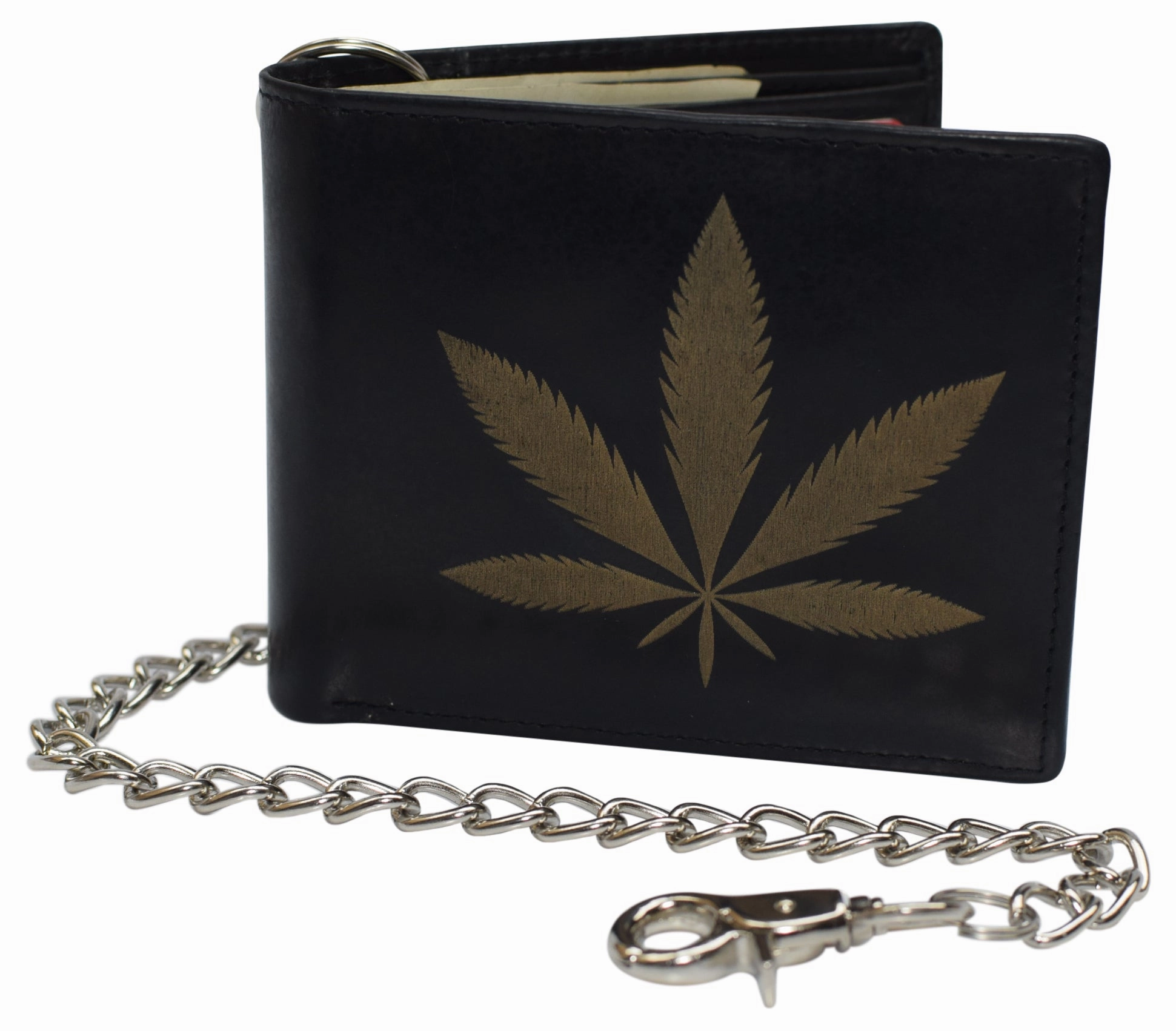 Men'S Genuine Leather Rfid Blocking Bifold Chain Logo Wallets Black, Biker Wallet For Men Trending Savings Now
